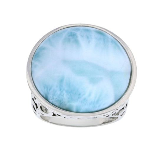 925 Sterling  Silver Larimar Round 20mm w Cutout Circles Side Ring  8.2 gm
