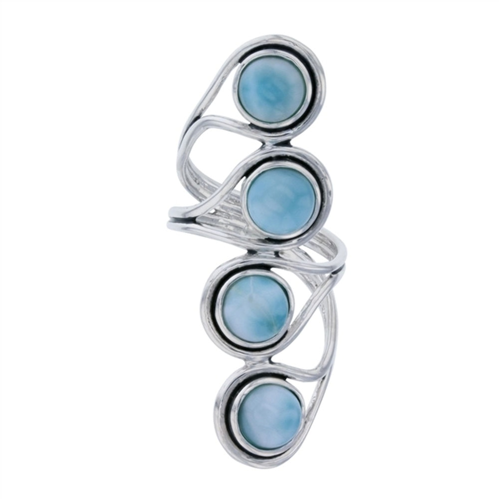925 Sterling  Silver Larimar Oval Shape w Leaves & Flower Pattern Ring  7.4 gm