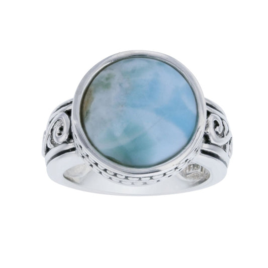 925 Sterling  Silver Larimar Round Shape Dotted Frame Filigree Band Ring  7.5 gm