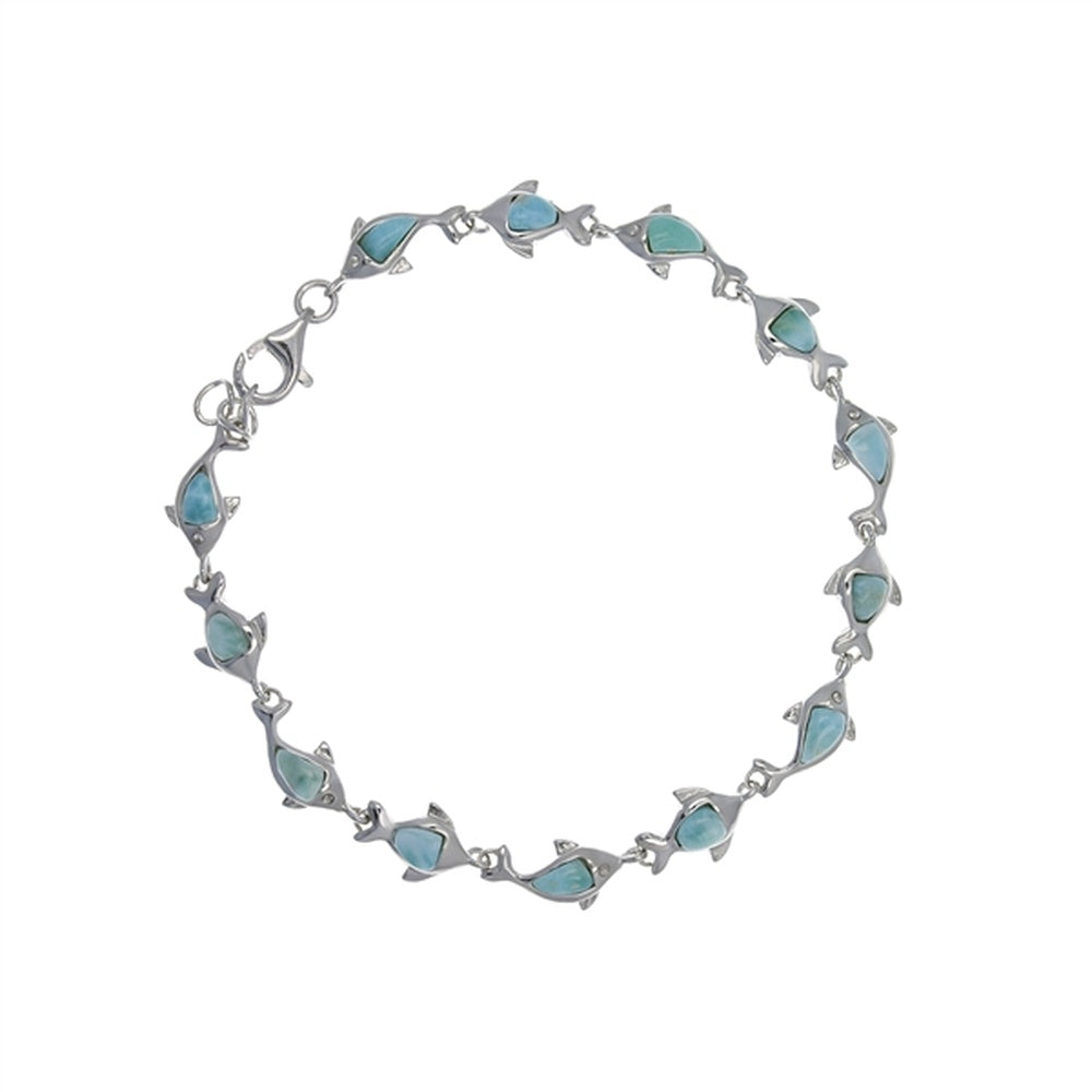 925 Sterling  Silver Pear Shape Larimar Bracelet 7"+1" Lobster Lock 12.8 gm