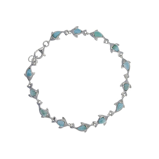 925 Sterling  Silver Larimar Dolphin Link Bracelet 7.5" Lobster Lock 9.88 gm