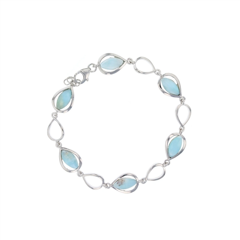 925 Sterling  Silver Larimar Dolphin Link Bracelet 7.5" Lobster Lock 9.88 gm