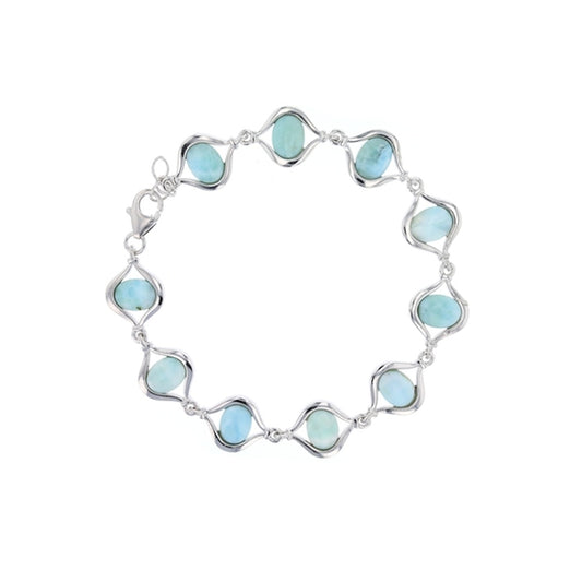 925 Sterling  Silver Larimar 10 Oval in Open Marquise Shape Bracelet 7.5"