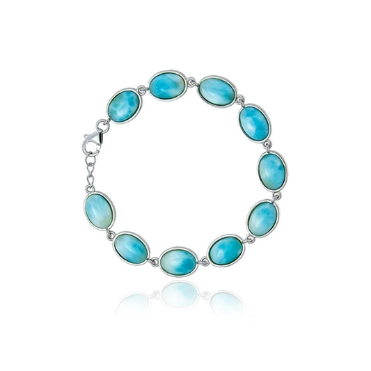 925 Sterling  Silver Larimar Oval Discs Toggle Bracelet Lobster Lock 13.58 gm