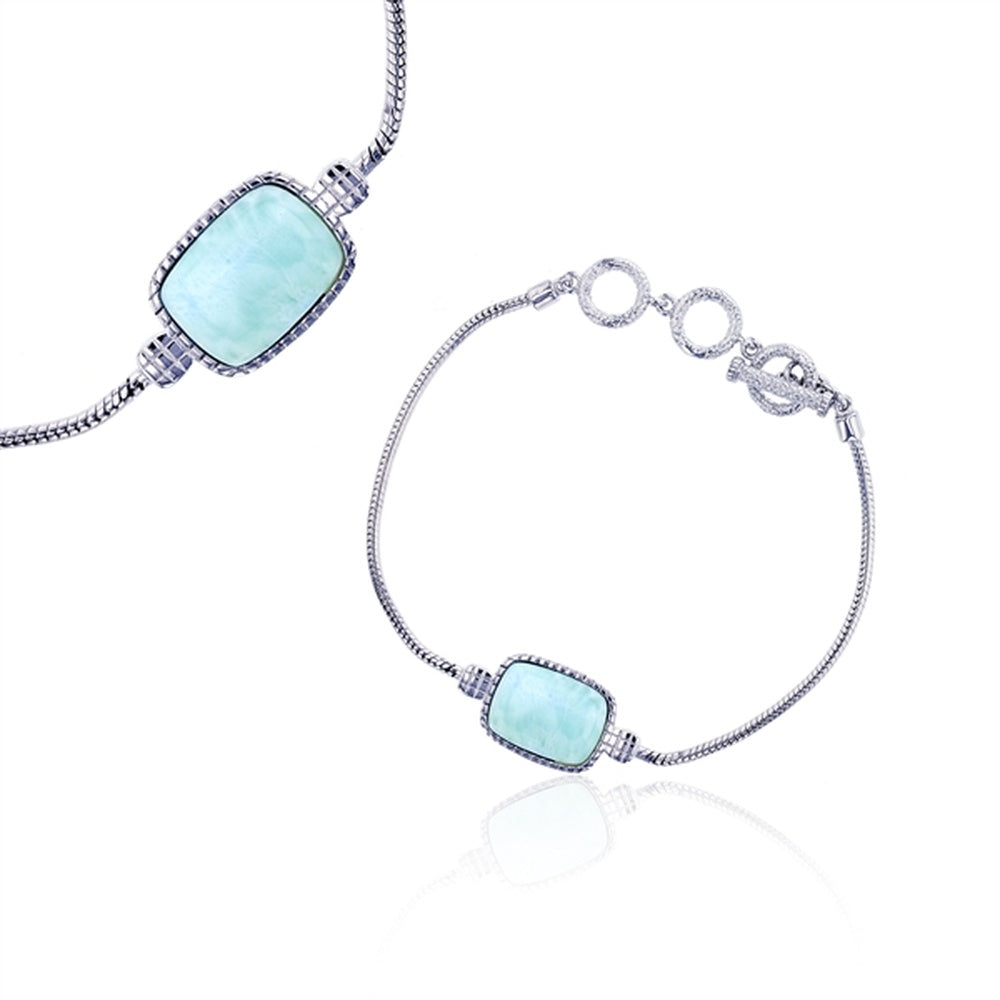 925 Sterling  Silver Larimar Interlocking Round Stone Bracelet 7.5"