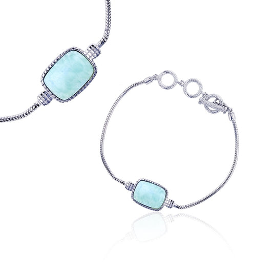 925 Sterling  Silver Larimar Rectangle Shape Toggle Bracelet Toggle 7.63 gm