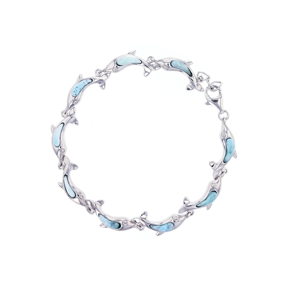 925 Sterling  Silver Larimar Oval 2 Strand Toggle Bracelet 8" Toggle 10.99 gm