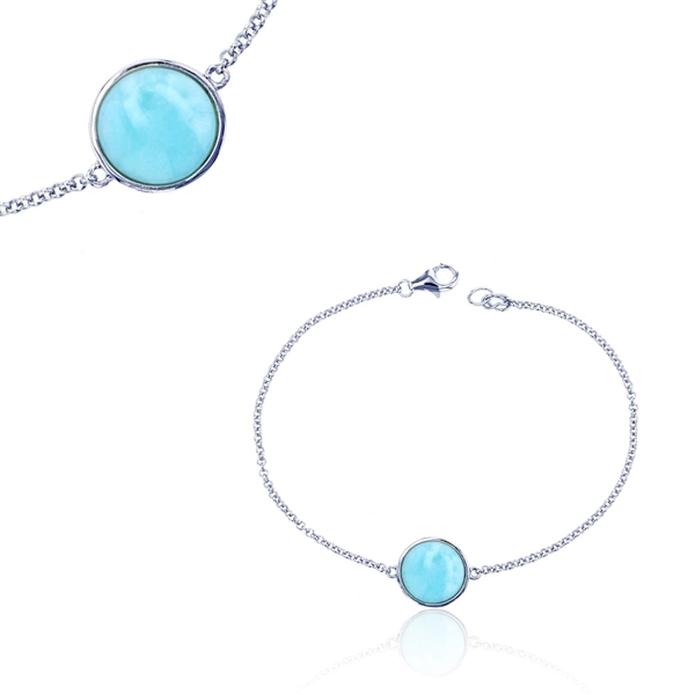 925 Sterling  Silver Larimar Dolphin Link Bracelet 7.5"