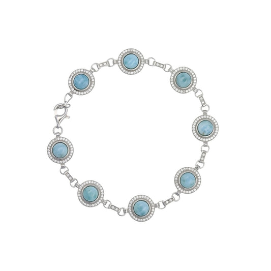 925 Sterling  Silver Larimar Round Halo CZ Bracelet 7.5"+1"
