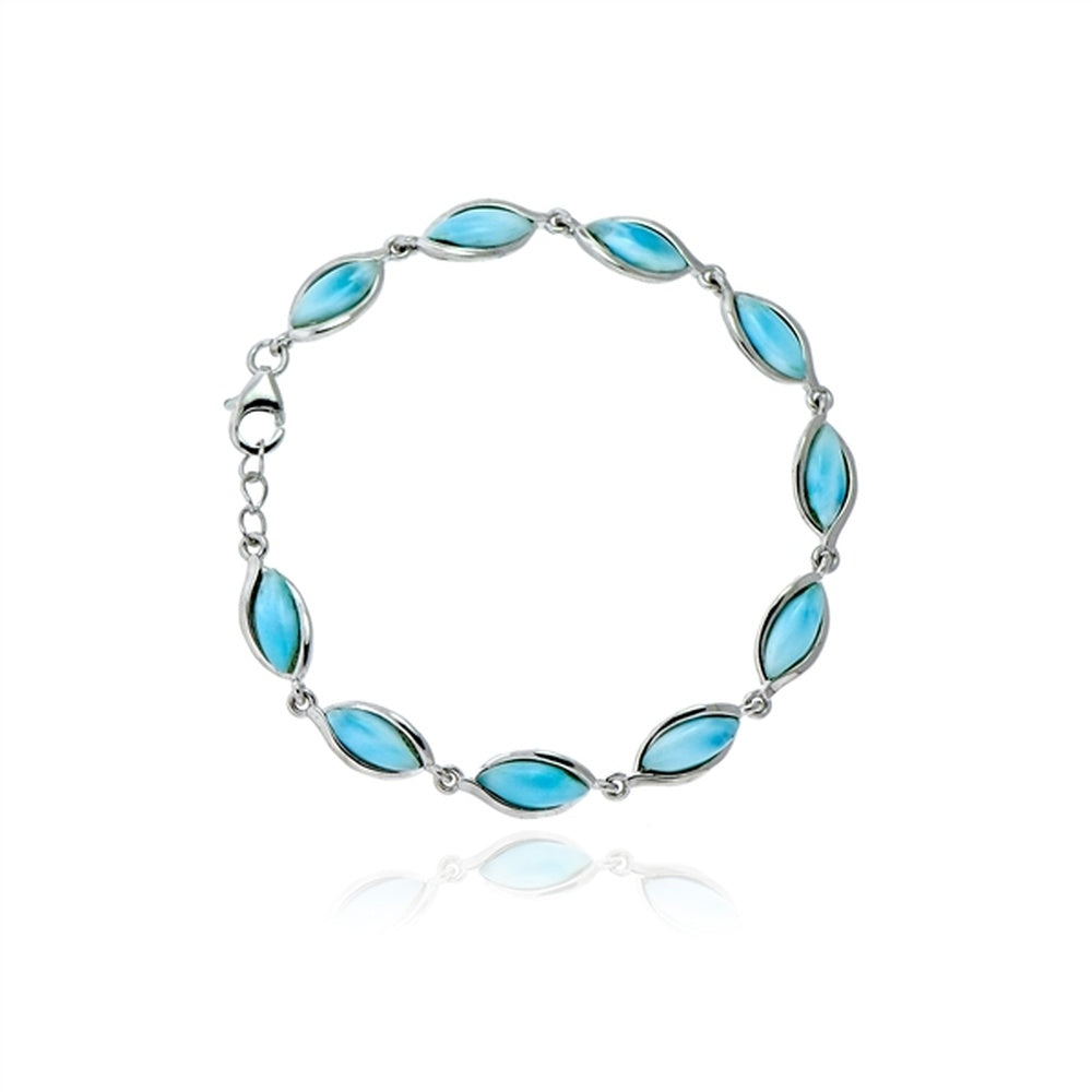 925 Sterling  Silver Larimar Round Halo CZ Bracelet 7.5"+1"