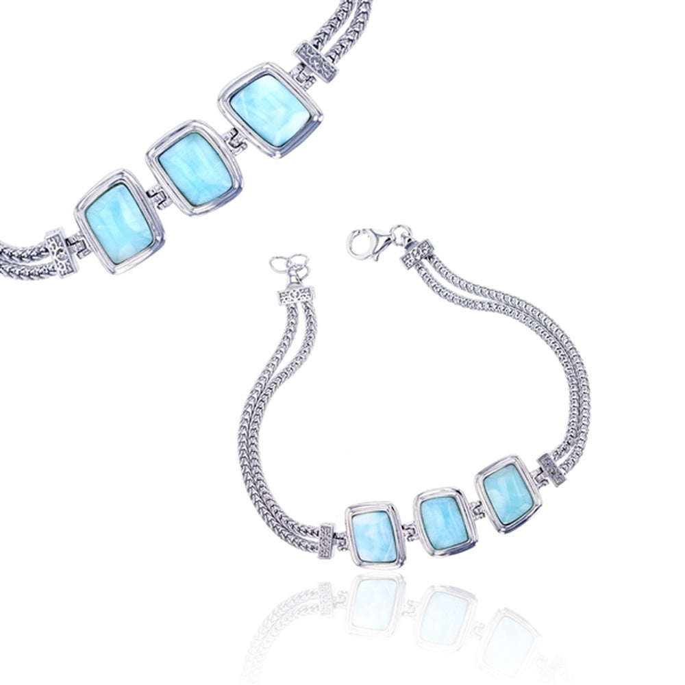 925 Sterling  Silver 10 Marquise Larimar Bracelet 7.5" Lobster Lock 10.16 gm