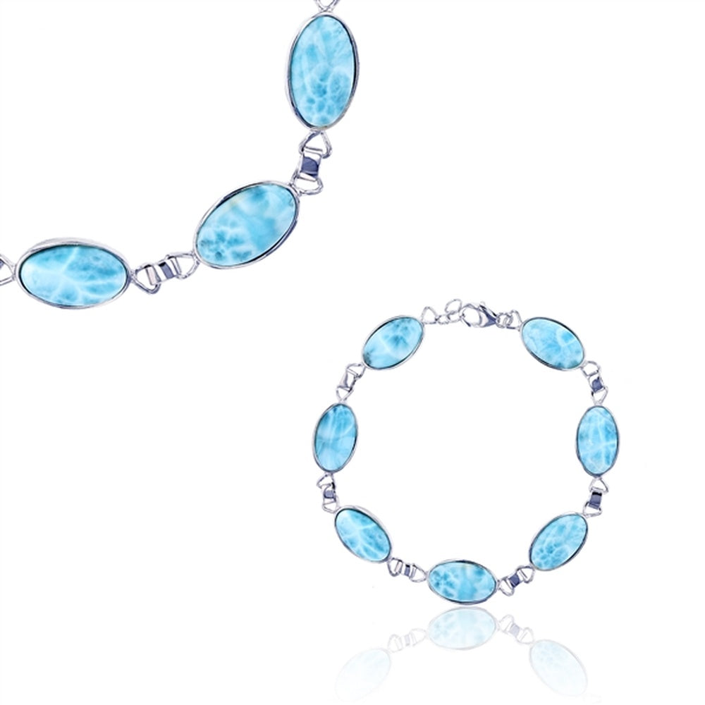925 Sterling  Silver Pear Shape Larimar Bracelet Lobster Lock 15.3 gm