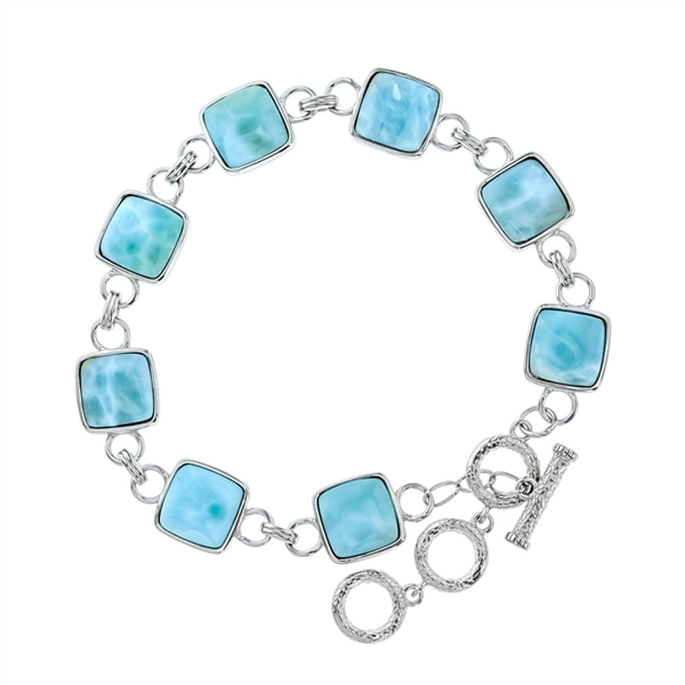 925 Sterling  Silver Oval Larimar In Open Oval Bracelet 7.5"