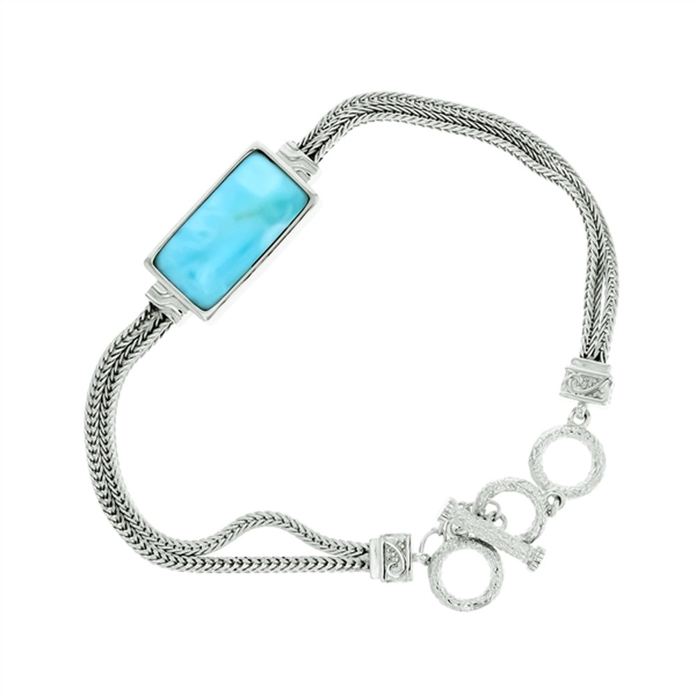 925 Sterling  Silver Larimar 8 Square Link Toggle Bracelet 8.5"