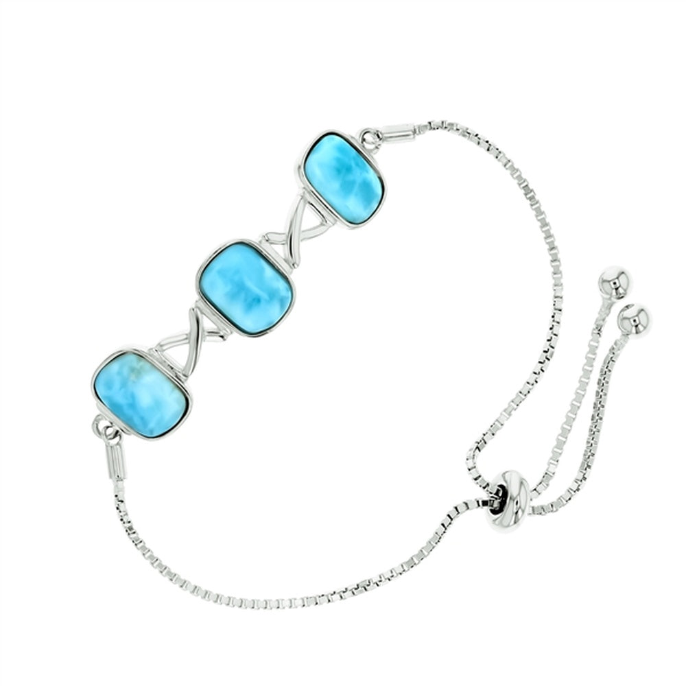 925 Sterling  Silver Larimar Rectangle Shape 2 Strand Toggle Bracelet