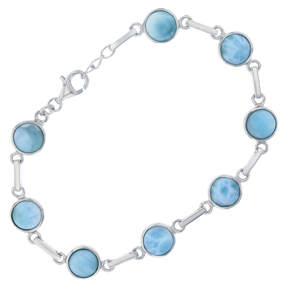 925 Sterling Silver Larimar Rectangle Halo CZ Pear Shape Adjustable Bracelet 9"