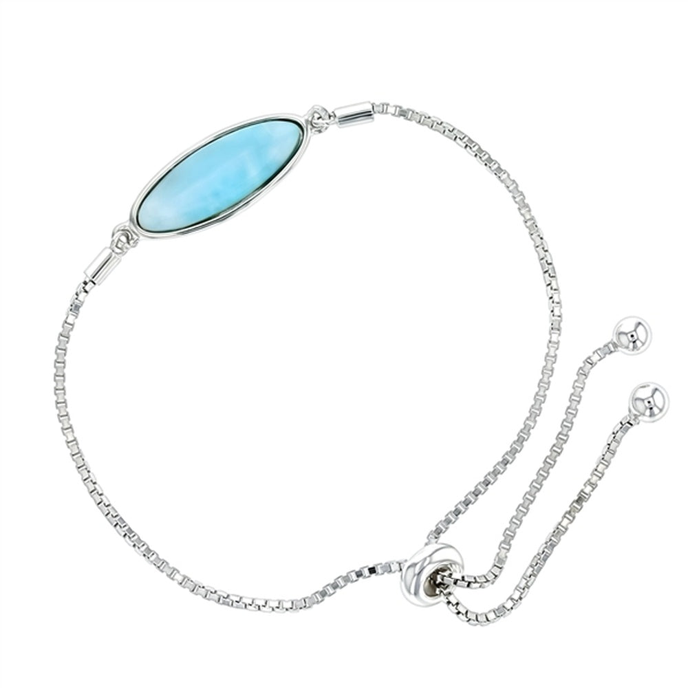 925 Sterling  Silver Larimar Rectangle Bar with Flowers Bracelet 6.75"