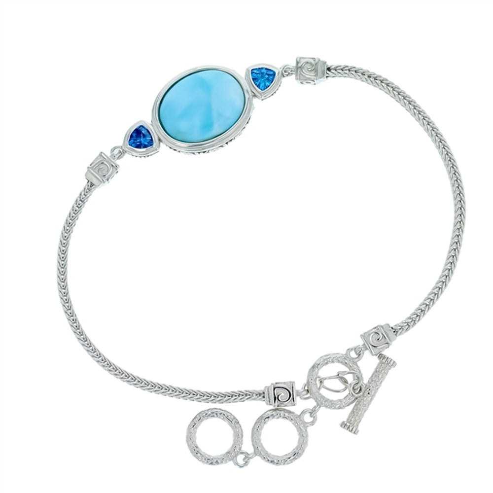 925 Sterling  Silver Larimar Oval Inlay Adjustable Bracelet