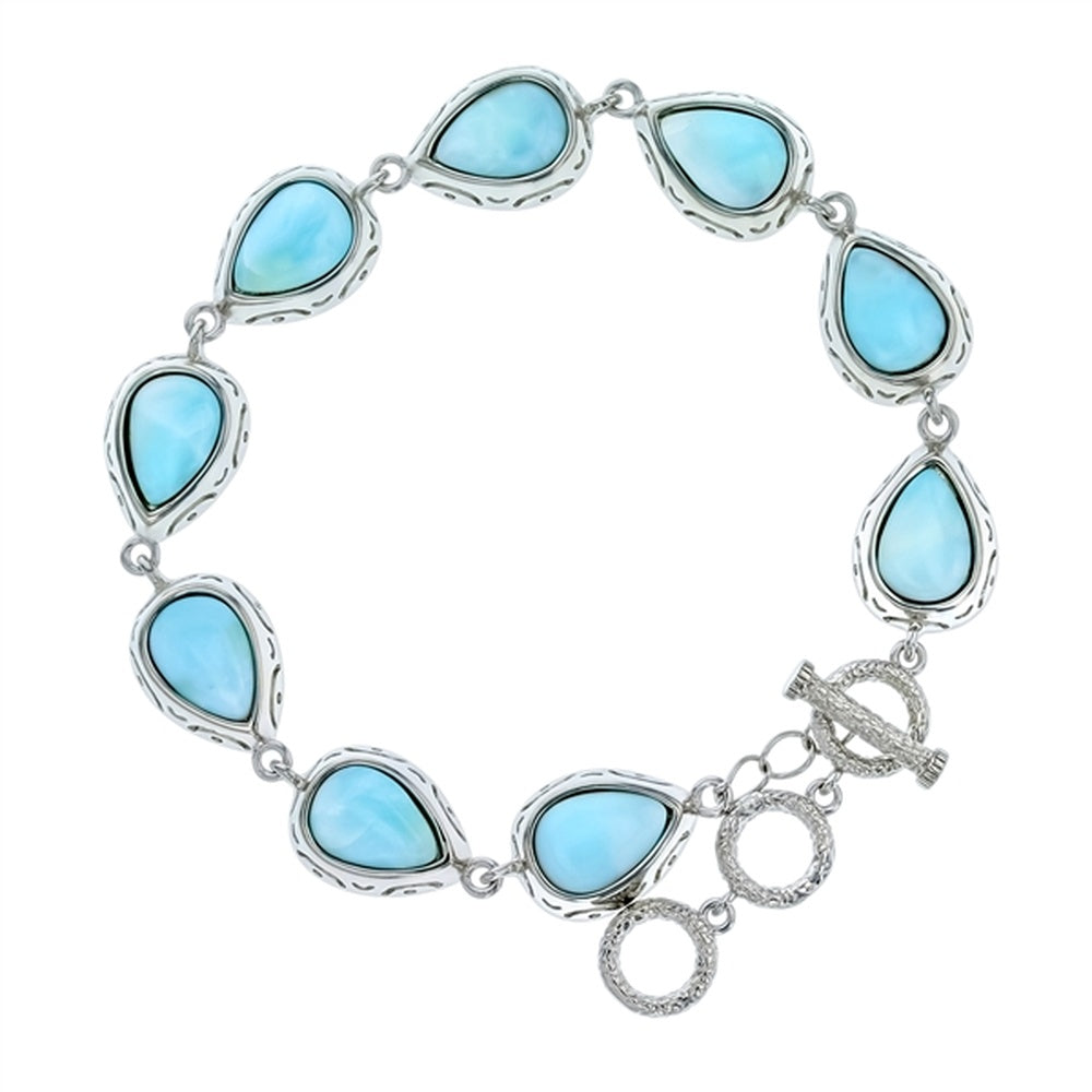 925 Sterling  Silver Larimar Round Wave Link Toggle Bracelet 8" Toggle 20.3 gm