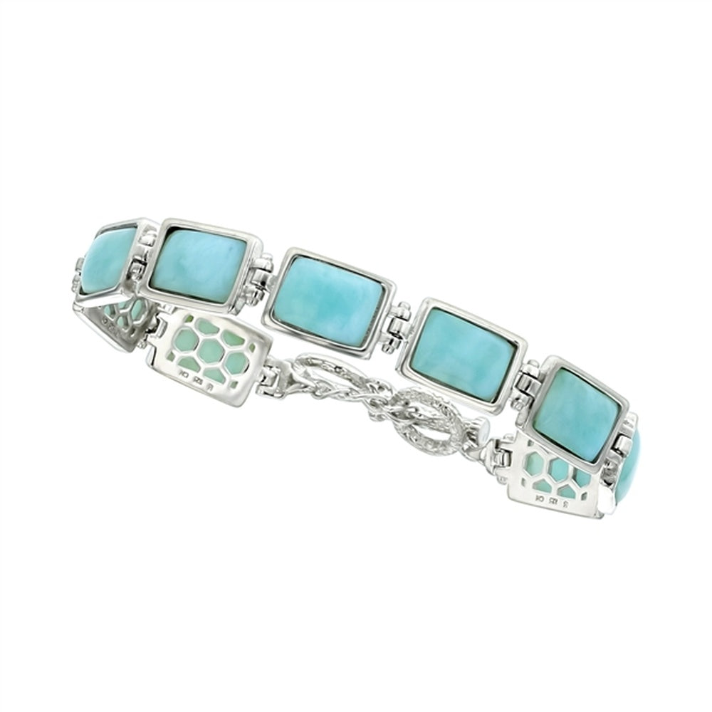 925 Sterling  Silver Larimar Slanting Oval Link Toggle Bracelet 8.25"