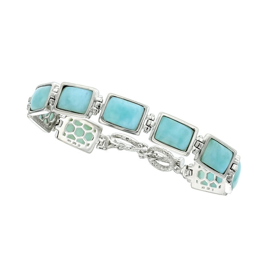 925 Sterling  Silver Larimar Rectangle Bar Link Toggle Bracelet 7.5"