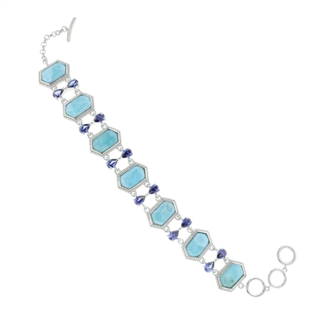 Larimar Emerald Shape w Trillion Aqua CZ Toggle Bracelet 7"/7.5"/8"