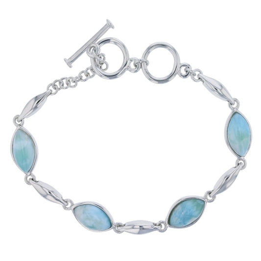 925 Sterling  Silver Larimar Marquise Shape Alternate Link Toggle Bracelet 8"