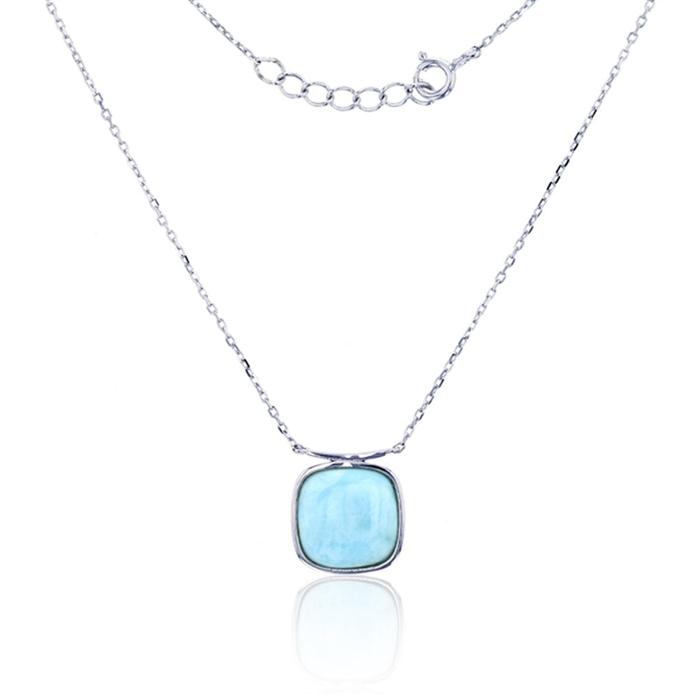 925 Sterling  Silver Larimar Bar Necklace 16"+2" Lobster Lock 3.4 gm