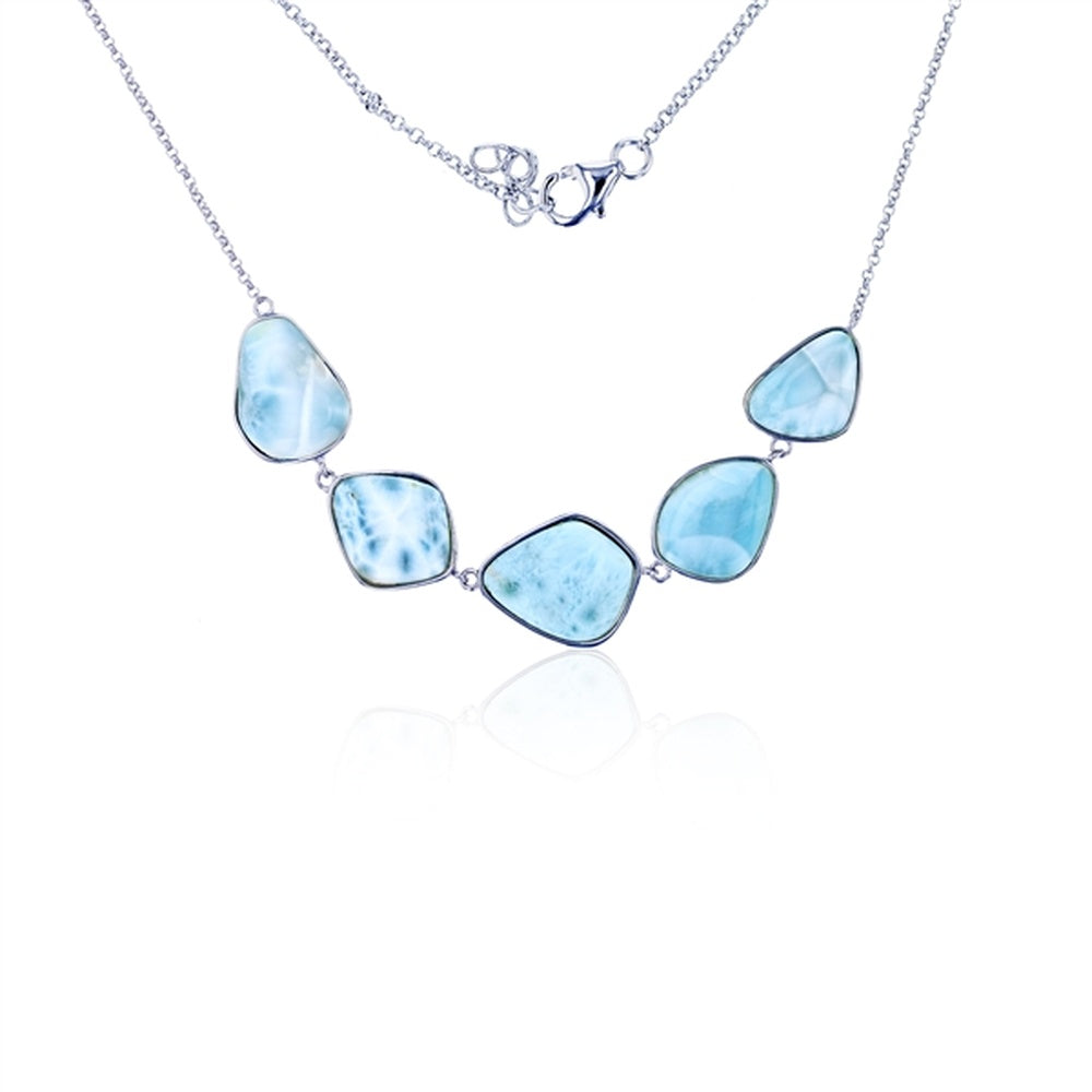 925 Sterling  Silver Oval Larimar Grape Bunch Necklace 18" Lobster Lock 10.27 gm