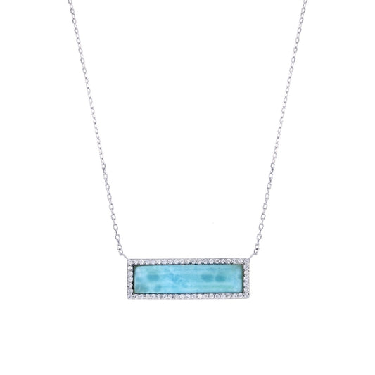 925 Sterling  Silver Five Larimar Stone Necklace 17.5"+ 0.5" Lobster Lock 23 gm