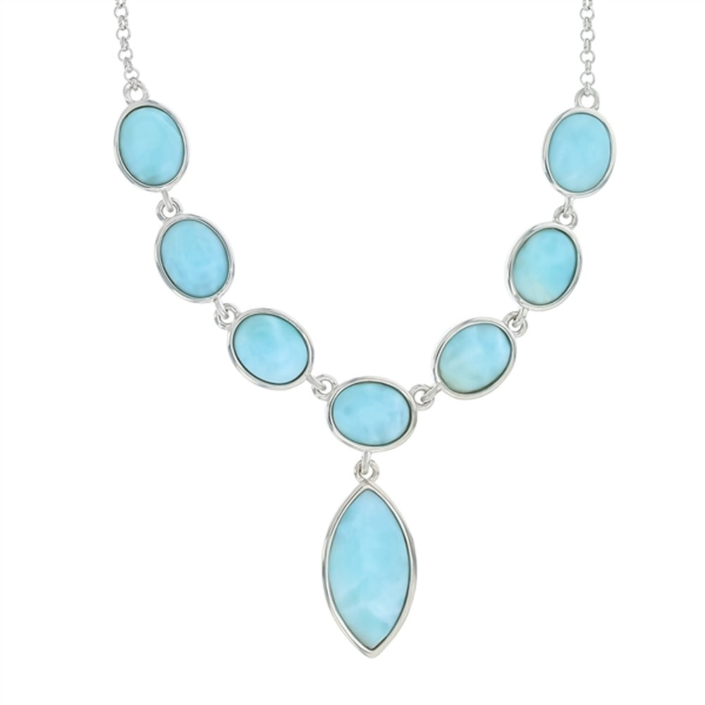 925 Sterling  Silver Pear & Square Larimar Pearl Necklace 17"+ 0.5"