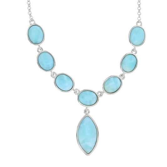925 Sterling  Silver Pear & Square Larimar Pearl Necklace 17"+ 0.5"