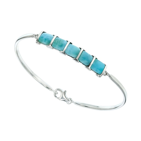 925 Sterling  Silver Larimar Oval Flexible Bangle Lobster Lock 9.4 gm