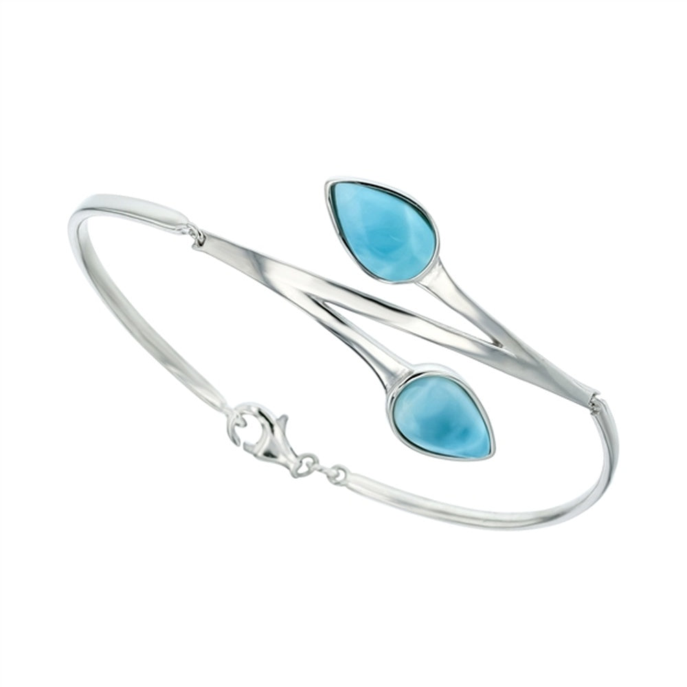 925 Sterling  Silver Larimar 5 Square Stone Bar Bangle Lobster Lock 10.6 gm