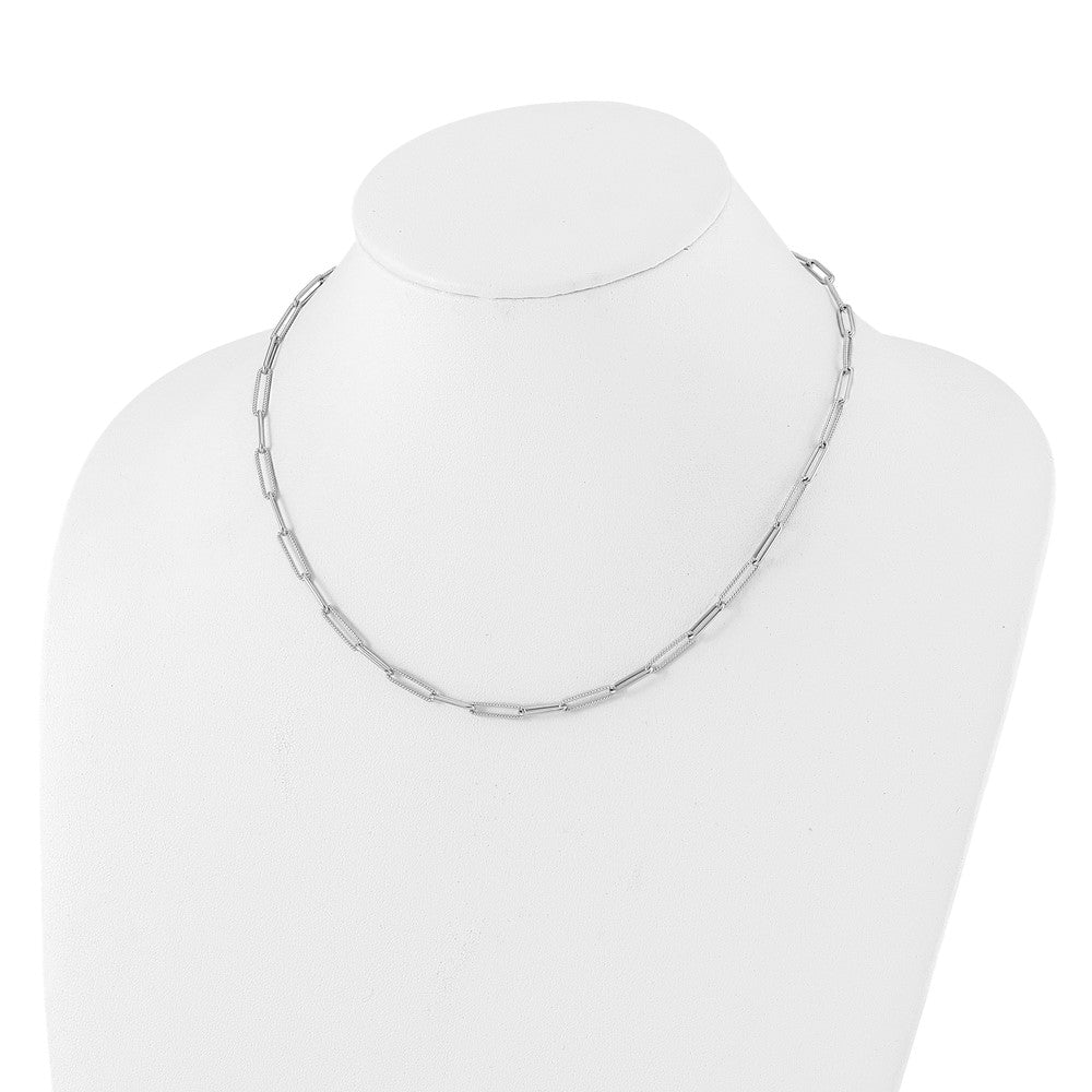 14K White Gold Polished & Textured 3.5mm Paperclip Link 18" Necklace