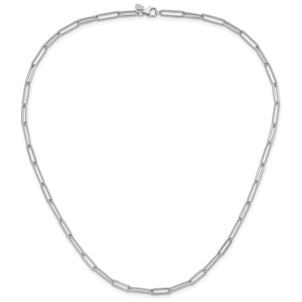 14K White Gold Polished & Textured 3.5mm Paperclip Link 18" Necklace