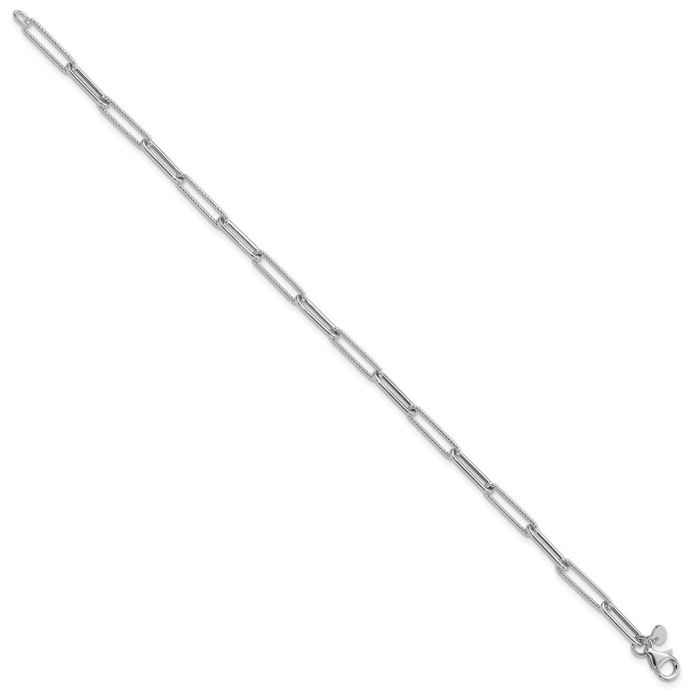 14K White Gold Polished & Textured 3.5mm Paperclip Link 7.5" Bracelet