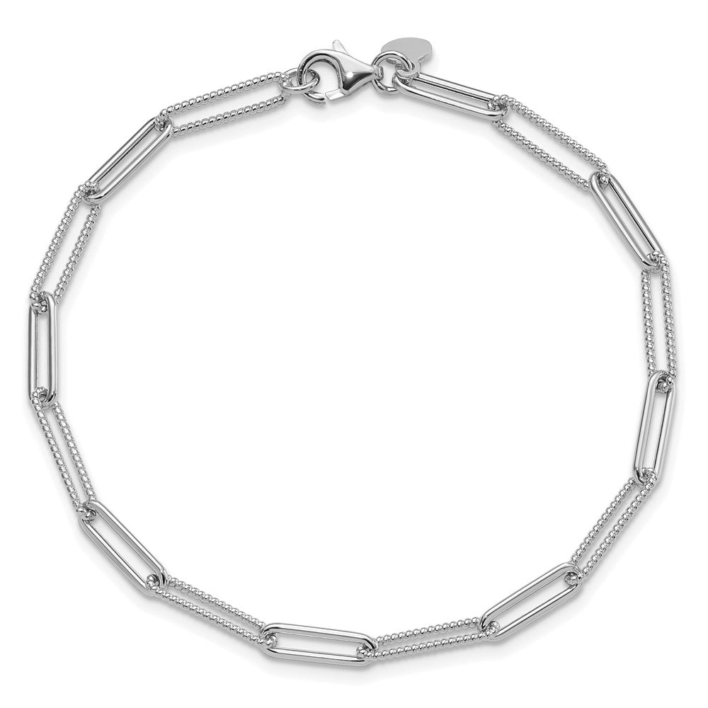 14K White Gold Polished & Textured 3.5mm Paperclip Link 7.5" Bracelet
