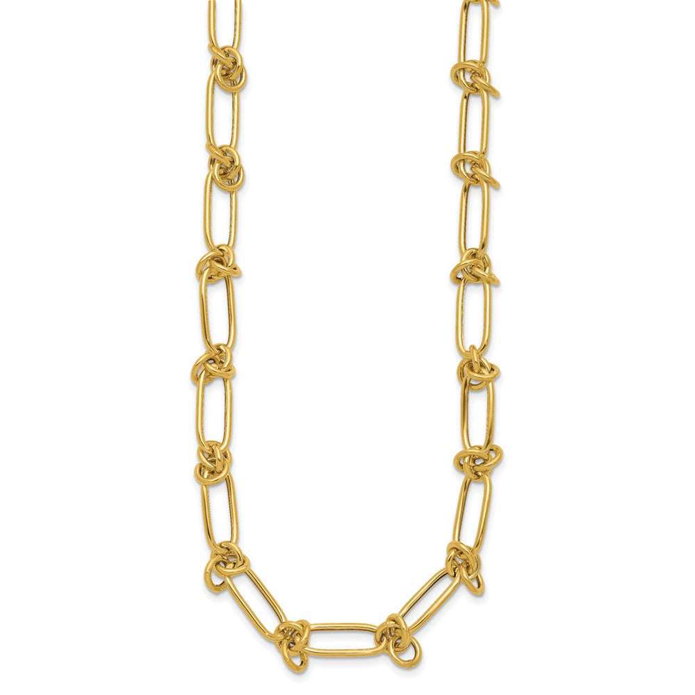 14k Yellow Gold Polished 7mm Love Knot Fancy Paperclip Link 18" Necklace