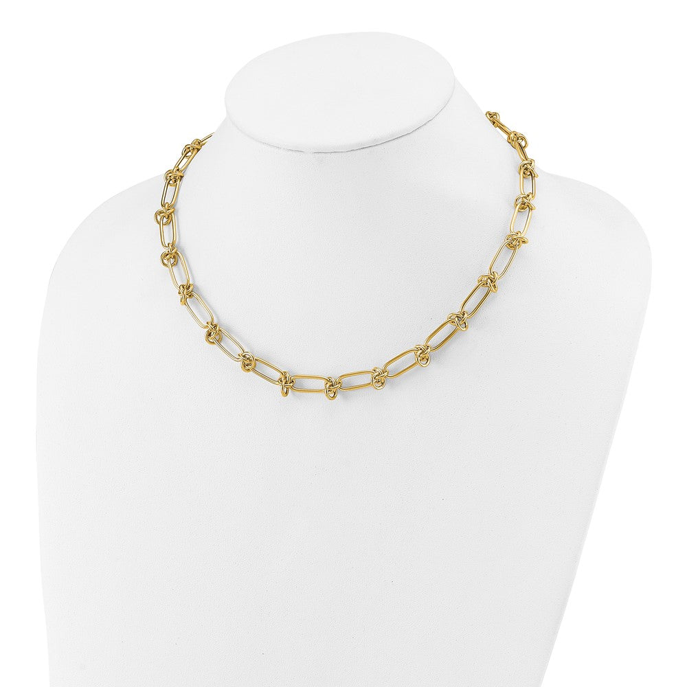 14k Yellow Gold Polished 7mm Love Knot Fancy Paperclip Link 18" Necklace