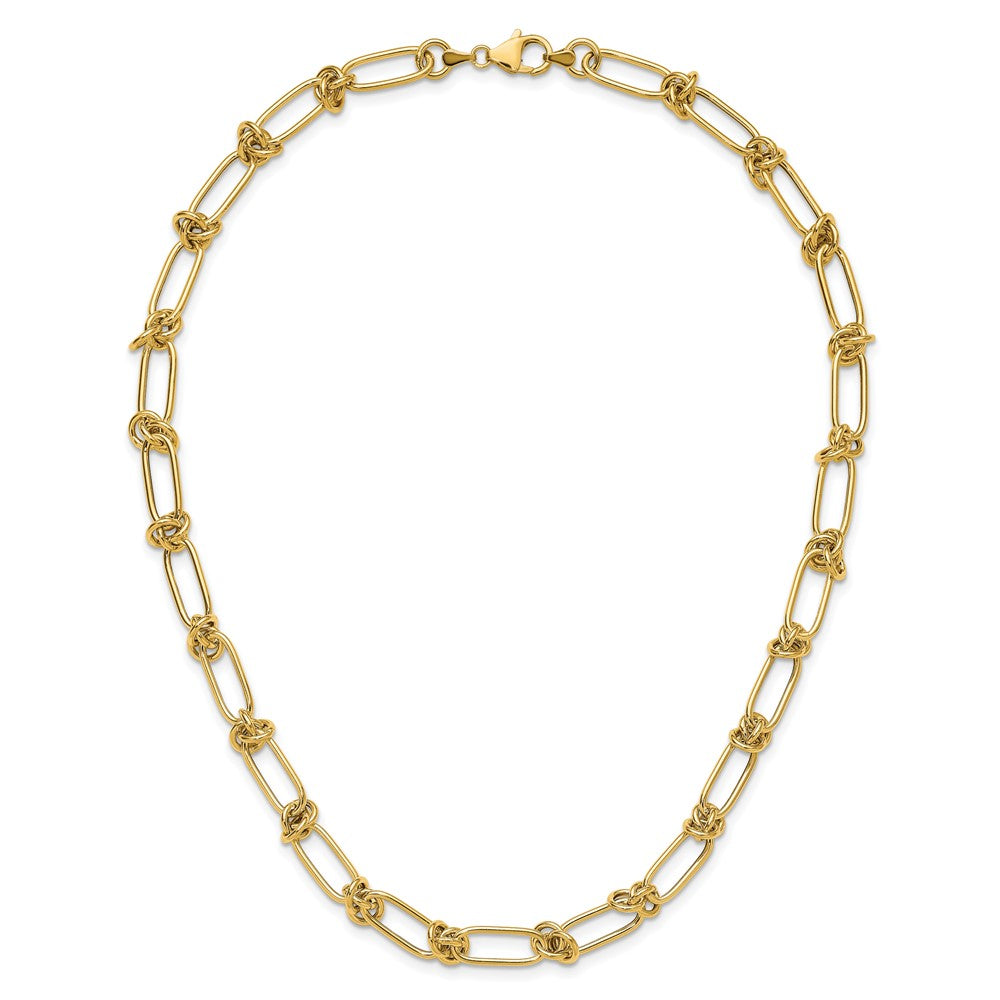 14k Yellow Gold Polished 7mm Love Knot Fancy Paperclip Link 18" Necklace