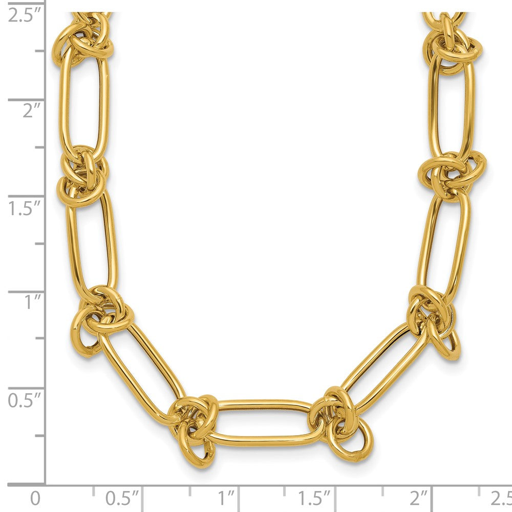 14k Yellow Gold Polished 7mm Love Knot Fancy Paperclip Link 18" Necklace