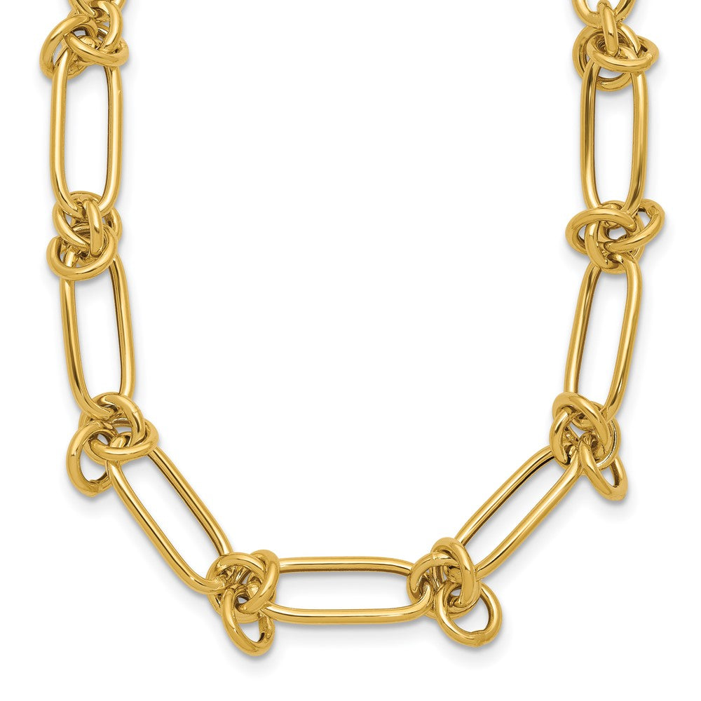 14k Yellow Gold Polished 7mm Love Knot Fancy Paperclip Link 18" Necklace