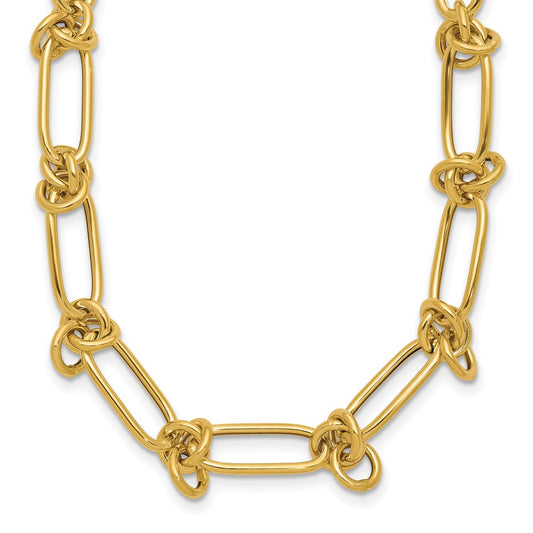 14k Yellow Gold Polished 7mm Love Knot Fancy Paperclip Link 18" Necklace