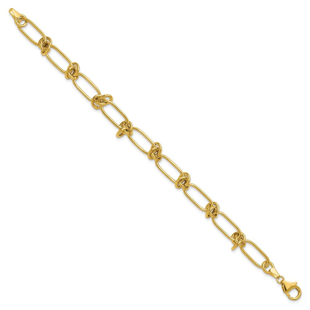 14k Yellow Gold Polished 7mm Love Knot Fancy Paperclip Link 7.5" Bracelet