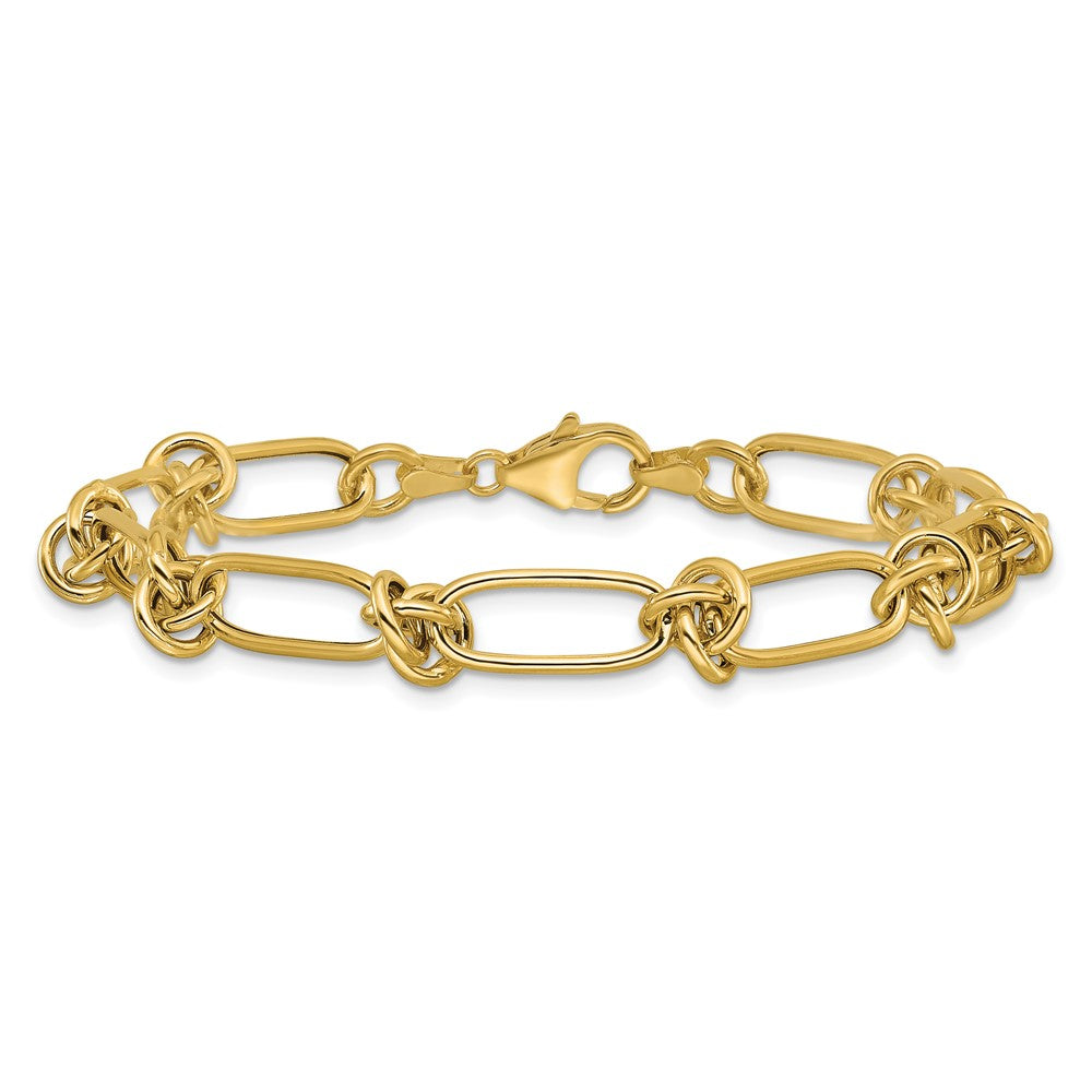 14k Yellow Gold Polished 7mm Love Knot Fancy Paperclip Link 7.5" Bracelet