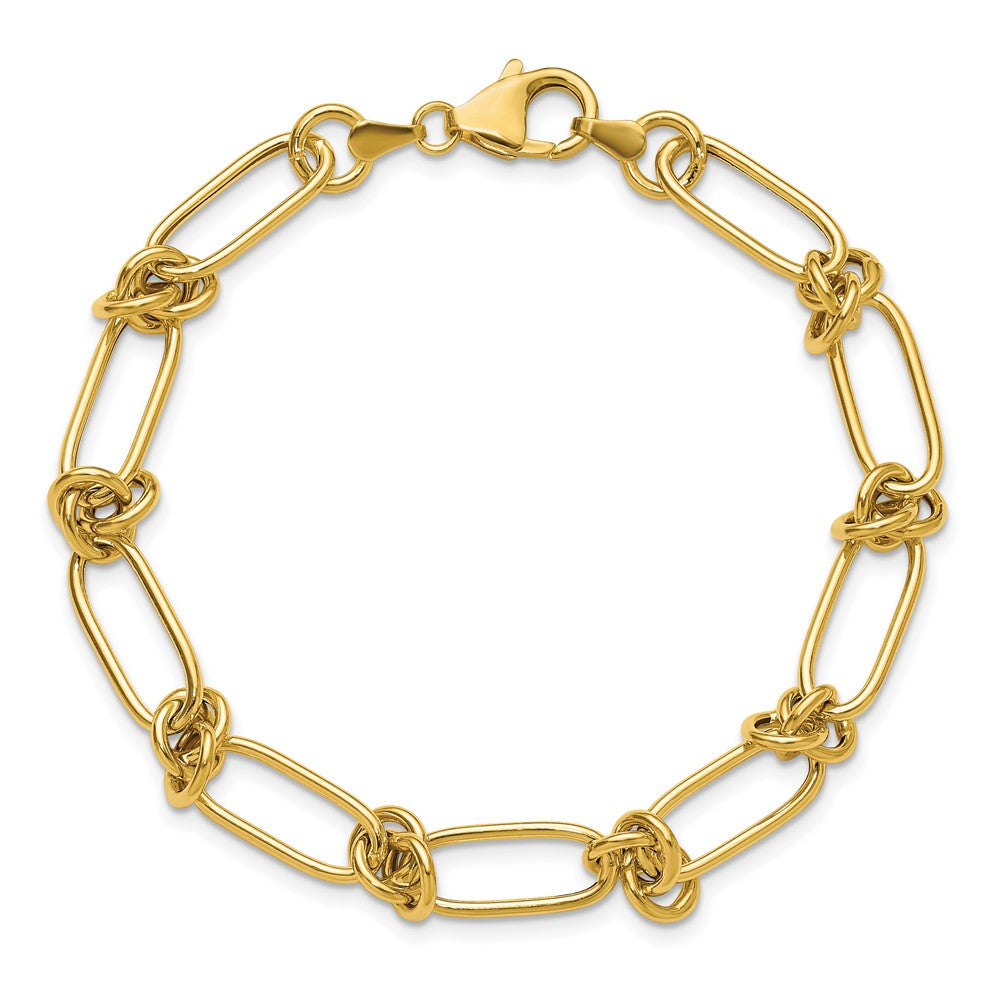 14k Yellow Gold Polished 7mm Love Knot Fancy Paperclip Link 7.5" Bracelet