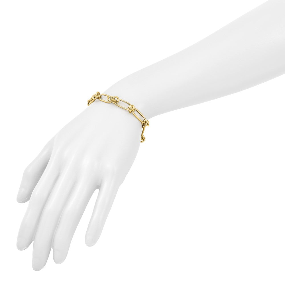 14k Yellow Gold Polished 7mm Love Knot Fancy Paperclip Link 7.5" Bracelet