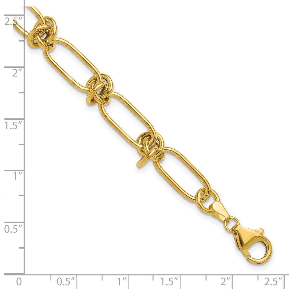 14k Yellow Gold Polished 7mm Love Knot Fancy Paperclip Link 7.5" Bracelet