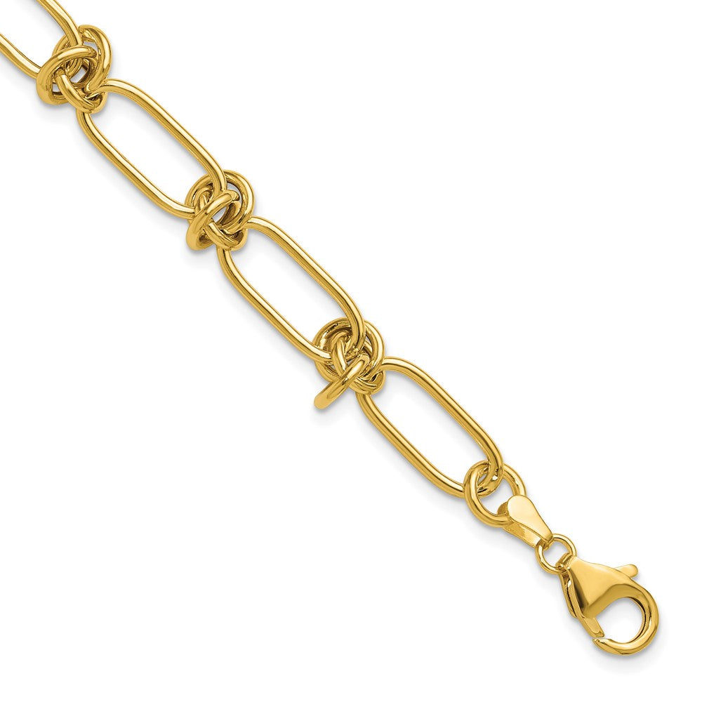 14k Yellow Gold Polished 7mm Love Knot Fancy Paperclip Link 7.5" Bracelet